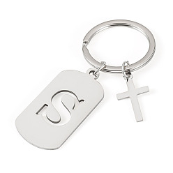 Letter S 1Porte-clés en acier inoxydable, avec porte-clés fendus, rectangle, couleur inox, lettre s, 72mm