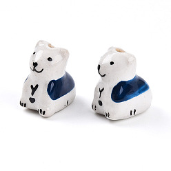 Морской Синий Фарфоровые бусины ручной работы, пастельный фарфор, белый медведь, Marine Blue, 16.5~18x10~11x15~16 мм, отверстие : 1.6~2.5 мм