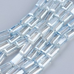 Светло-голубой Стеклянные бусины с гальваническим покрытием , гальваническое покрытие, граненые, кубоид, светло-голубой, 6.5~7x3~3.5x3~3.5 мм, отверстие : 0.5 мм, около 80 шт / нитка, 20.6~22 дюйм (52.5~56 см)