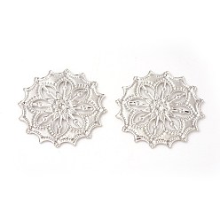 Платина Латунь филигрань столяры ссылки, стойки покрытие, цветок, платина, 34~34.5x1 мм, отверстие : 0.7 мм