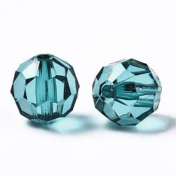Teal Transparent Acrylic Beads, Faceted, Round, Teal, 14x13mm, Hole: 1.8mm, about 330pcs/500g