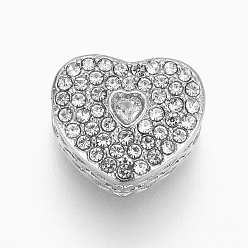 Кристалл 304 из нержавеющей стали европейские шарики, бусины с большим отверстием, со стразами, сердце, цвет нержавеющей стали, кристалл, 10x11x7 мм, отверстие : 4 мм