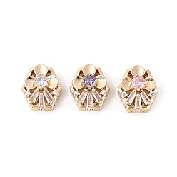 Золотой Латунные микро проложить кубического циркония бусы, шестиугольник цветок, без свинца и без кадмия, долговечный, золотые, 14.5x12x7 мм, отверстие : 1.8 мм