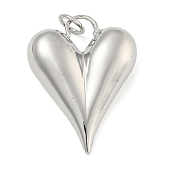 Платинированный Подвески сердце латуни, с целью перехода в кольце, Реальная платина, 38.5x28.5x10 мм, отверстие : 5.5 мм, ring: 7.5x1, отверстие : 5.5 мм