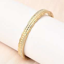 Кристалл 304 Шарнирные браслеты из нержавеющей стали со стразами для женщин, квадратный, реальный 18 k позолоченный, ионное покрытие (ip), долговечный, кристалл, внутренний диаметр: 2.36x1.99 дюйм (6x5.05 см)