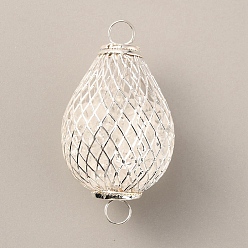 Серебро Железные подвески для полых фонарей, ссылка на клетку для бисера, со смоляными шариками внутри, слеза, серебряные, 50x29 мм, отверстие : 4 мм