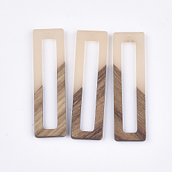 Персиковый Слойка Большие подвески из смолы и ореха, прямоугольные, розовые, 60.5~61x17x3 мм, отверстие : 1.6 мм