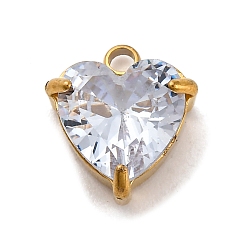 Кристалл 304 из нержавеющей стали горный хрусталь подвески, вакуумное покрытие pvd, сердце, реальный 18 k позолоченный, кристалл, 11x9.5x5 мм, отверстие : 1.6 мм