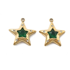 Настоящее золото 18K 304 микро нержавеющей стали прокладывать Цирконом подвески, звезда, со стразами, ионное покрытие (ip), реальный 18 k позолоченный, 16.5x15x5 мм, отверстие : 1.5 мм