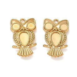 Real 18K Gold Plated 304 Stainless Steel Pendant Cabochon Settings, Owl Charms, Ion Plating(IP), Real 18K Gold Plated, 23.5x14.5x4mm, Hole: 2mm