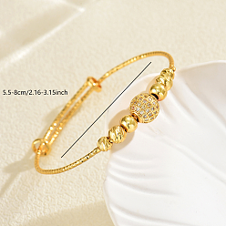 Настоящее золото 18K Винтажные латунные браслеты-манжеты с микропаве из кубических цирконий для женщин, круглые, реальный 18 k позолоченный, внутренний диаметр: 2.17 дюйм (5.5 см) ~ 3.15 дюйм (8 см)