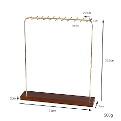 Золотой Железа ожерелье дисплей стенды, с деревянным подвалом, прямоугольные, золотые, 34x7x38.5 см