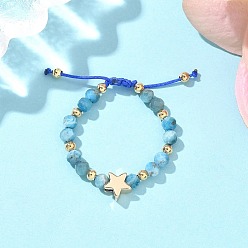 Апатит Кольца из натурального апатита, с латунными бусинами и нейлоновой нитью, внутренний диаметр: 21~27.5 мм