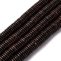 Кокосово-Коричневый Натурального кокосового шарик нити, неокрашенными, плоско-круглые, кокосового коричневый, 10x2 мм, отверстие : 1 мм, около 318 шт / нитка, 25 дюйм