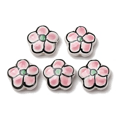 Pink Handmade Porcelain Beads, Hand Painted, Flower, Pink, 14x15x6~6.5mm, Hole: 2mm