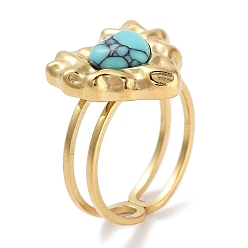 Синтетическая Бирюза Ионное покрытие (ip) 304 кольцо из нержавеющей стали, регулируемые синтетические бирюзовые кольца, сердце, 15x15.5 мм, внутренний диаметр: регулируемый