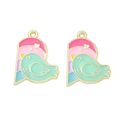 Golden Alloy Enamel Pendants, Bird with Heart Charms, Split Pendants, Golden, 25.5x18.5x1mm, Hole: 1.6mm