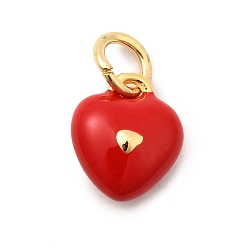 Красный Латунь эмаль прелести, долговечный, без свинца и без кадмия, с целью перехода в кольце, шарма сердца, стойки покрытие, реальный 18 k позолоченный, красные, 9.5x8.5x4.5 мм, отверстие : 3.5 мм