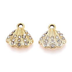 Light Gold Подвески из сплава и страза, uv покрытие, формы раковины, золотой свет, 15x14.2x3.5~4 мм, отверстие : 2 мм