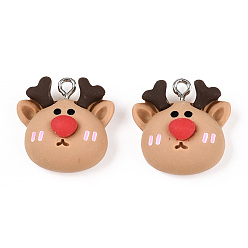 Олень Подвески из непрозрачной смолы на рождественскую тематику, рождественские прелести, олень, 20.5x19.5x10 мм, отверстие : 2 мм