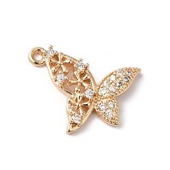 Golden Brass Micro Pave Clear Cubic Zirconia Pendants, Nickel Free, Butterfly, Golden, 12x17x3mm, Hole: 1.2mm