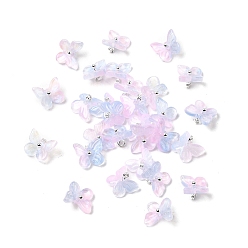 Васильковый Стеклянные прелести, бабочка, с латунной петлей платинового тона и блестящей пудрой, градиент цвета, васильковый, 10x11x6 мм, отверстие : 1.2 мм