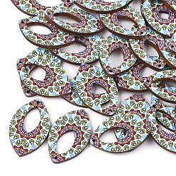 Pale Turquoise Printed Basswood Pendants, Back Random Color, Horse Eye, Pale Turquoise, 34.5x21.5x3mm, Hole: 1.5mm
