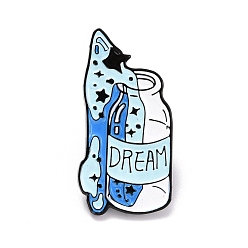 Light Cyan Dream Word Enamel Pin, Drift Bottle Shape Alloy Enamel Brooch for Backpack Clothes, Electrophoresis Black, Light Cyan, 30x14.5x10.5mm, Pin: 1mm.
