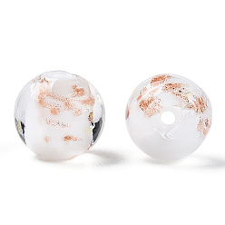 Белый Светящиеся бусины лэмпворк из золота и песка ручной работы, светится в темноте, круглые, белые, 9.5~10x8.5~9.5 мм, отверстие : 1.4~1.6 мм