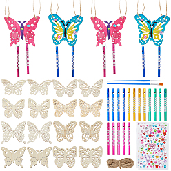 (52) Непрозрачная лаванда Наборы для изготовления колокольчиков с бабочкой своими руками, включая незаконченные деревянные подвески, смола горный хрусталь наклейки, подвески из круглой алюминиевой трубы, пластиковая кисть для рисования, разноцветные, 58.5~81x89.5~97x1x2~2.5 мм