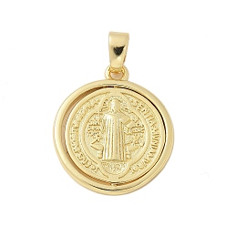 Настоящее золото 18K Латунные подвески, плоские круглые с человека, стойки покрытие, без кадмия и без свинца, долговечный, религия, реальный 18 k позолоченный, 23x19.5x2 мм, отверстие : 5x3 мм