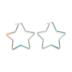 Rainbow Color Серьги из 304 нержавеющей стали, гипоаллергенные серьги, звезда, Радуга цветов, 63x62.5x2 мм, 12 датчик, штифты : 1x0.6 мм