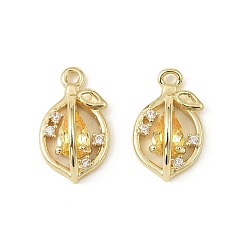 Настоящее золото 14K Латунные микро проложить кубического циркония подвески, без кадмия, без никеля и без свинца, лимон, реальный 14 k позолоченный, 15.5x9x6 мм, отверстие : 1.4 мм