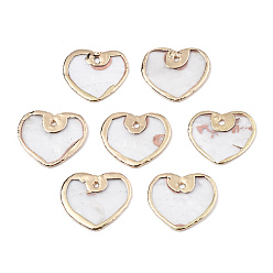 Capiz Shell Natural Capiz Shell Charms, with Light Gold Plated Brass Edge, Heart, 12.5~13.5x14.5x0.5~1mm, Hole: 1mm