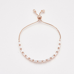 Розовое Золото Регулируемые латунные браслеты-слайдеры из циркония, Боло браслеты, с коробкой цепей, розовое золото , 9-1/2 дюйм (24 см)