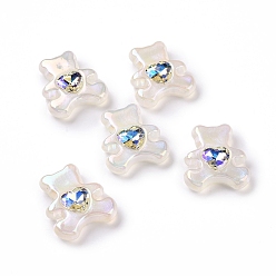White Acrylic Cabochon, with Acrylic Rhinestone, Bear with Heart, White, 33x29x9mm