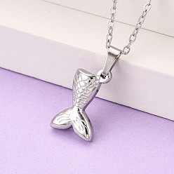 Нержавеющая Сталь Цвет 304 подвесные из нержавеющей стали ожерелья, рыбий хвост, не тускнеет, цвет нержавеющей стали, 17.72~18.11 дюйм (45~46 см)