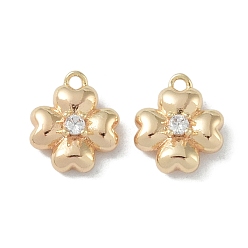 Настоящее золото 18K Латунные подвески, из прозрачного стекла, цветок, реальный 18 k позолоченный, 10x8.5x4 мм, отверстие : 1.2 мм