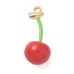 Вишня Подвески из эмали и сплава, золотые, вишня, 25.5x10.5x11 мм, отверстие : 1.8 мм
