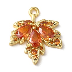 Темно-Оранжевый Латунные микро проложить кубического циркония подвески, без никеля , с k 9 стеклом, кленовый лист подвески, золотые, темно-оранжевый, 19.5x17x4 мм, отверстие : 1.5 мм