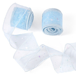 Светло-Синий Ленты сетки деко полиэстера, звезда картины, тюль ткань, Модная катушка из тюля для изготовления юбок, голубой, 2-1/8 дюйм (55 мм)