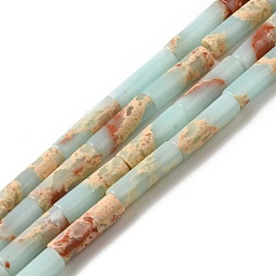 Аква Синтетические окрашенные нити императорской яшмы, колонка, вода, 12.5~13x3.5~4 мм, отверстие : 1.2 мм, около 29 шт / нитка, 15.31'' (38.9 см)