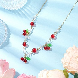 Красный Ожерелья-нагрудники с фруктами из стекла с трещинками и натурального кварца для женщин, с латунным кабельных цепей, золотые, красные, 16.93 дюйм (43 см)