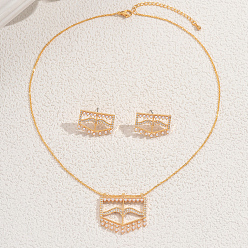 Золотой Модные комплекты серег и ожерелий из латуни с микропаве из кубических цирконий геометрической формы для женщин, золотые
