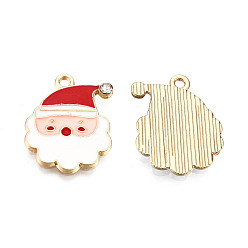 Coloré Le thème de Noël, Pendentifs en émail , avec strass cristal, or et de lumière, père noël, colorées, 21x16.5x2mm, Trou: 1.8mm