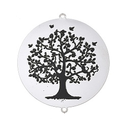 Tree of Life 304 Stainless Steel Connector Charms, Stainless Steel Color, Flat Round with Tree of Life Links, 55x48.5x0.3mm, Hole: 2mm