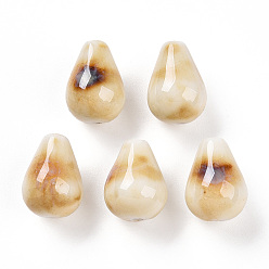 Бледно-Золотистый Фарфоровые бусины ручной работы, фантазии античного стекла фарфора, слеза, бледно золотарник, 14~15.5x10.5~11.5 мм, отверстие : 1.6~2 мм