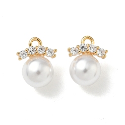 Настоящее золото 18K Подвески из искусственного жемчуга из латуни с микропаве из кубических цирконий, без никеля , реальный 18 k позолоченный, 12x9.5x7.5 мм, отверстие : 1.2 мм