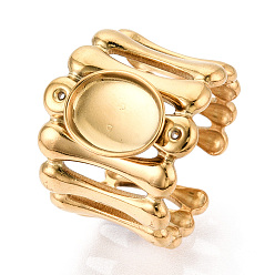 Настоящее золото 18K 304 компоненты манжетного кольца из нержавеющей стали, установка овального кольца, ионное покрытие (ip), реальный 18 k позолоченный, лоток : 10x8 мм, 18.1 мм, внутренний диаметр: регулируемый