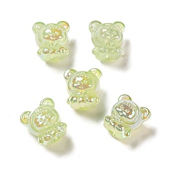 Green Yellow UV Plating Rainbow Iridescent Acrylic Beads, Baby Girl with Bear Clothes, Green Yellow, 17.5x16.5x14mm, Hole: 3.5mm